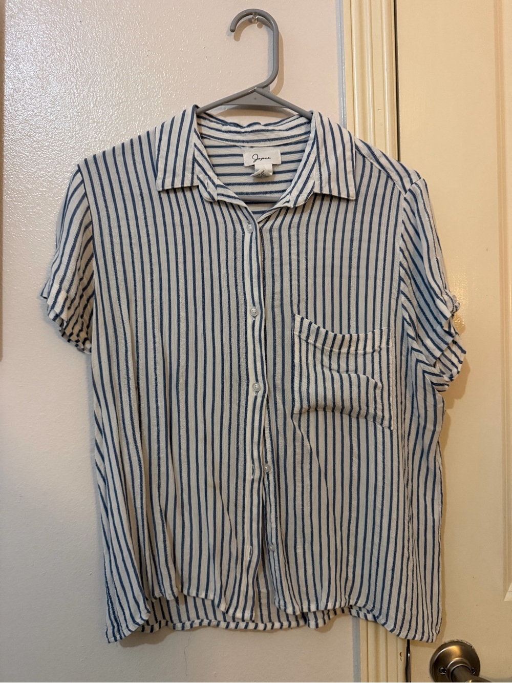 Marshalls Blue and White Vertical Stripe Button-Front Blouse